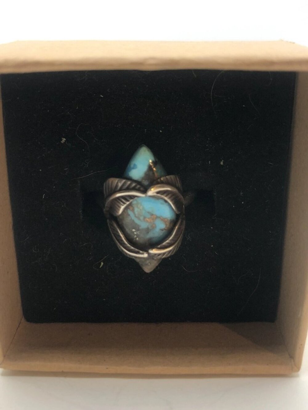Vtg Sterling Silver 925 Turquoise Leaf Setting Ring